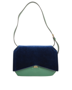 Bow Cut Shoulder Bag, Velvet/Leather, Blue/Green, EFA0175, DB, 2*